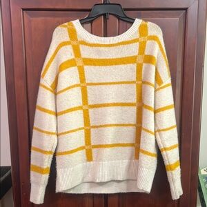 LOFT Cozy Yellow and White Crew Neck Sweater